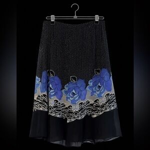 First Option Black/ Blue Flowers Skirt.    Size 12/L